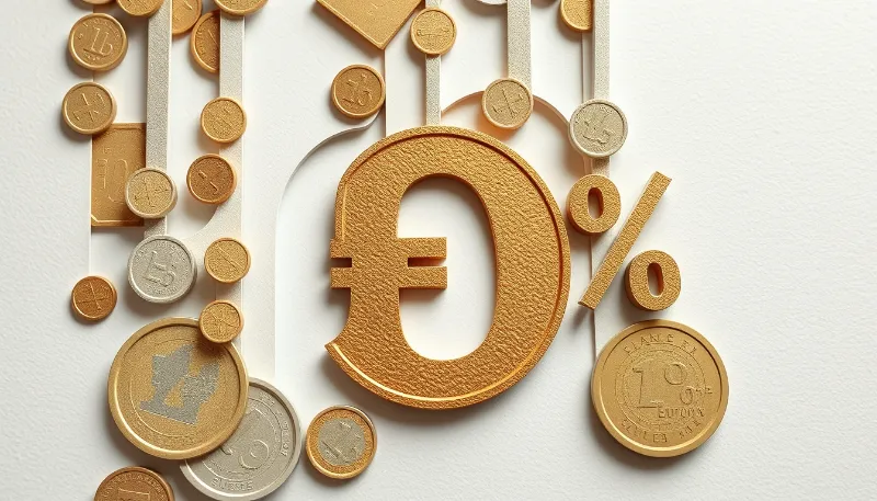 Monedas doradas y símbolo del euro con porcentaje cero, representando ahorro en costes hipotecarios